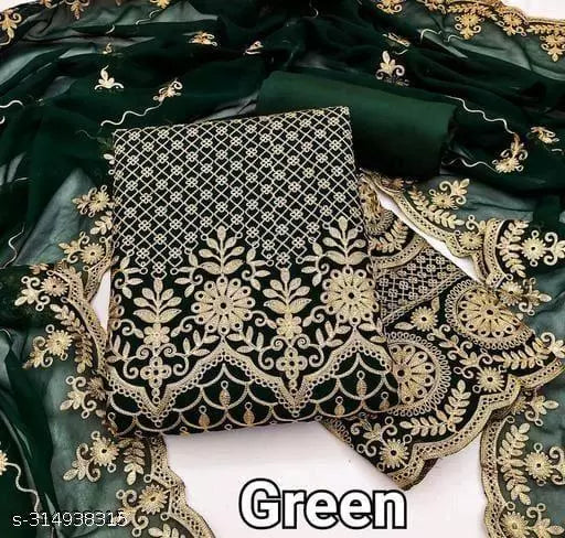 Women's Fancy work Unstiched Double Sequence Embroidered Work Plus Double Layer Multiwork Sequence Work Georgette Salwar Suit & Dress Materials Green Colours