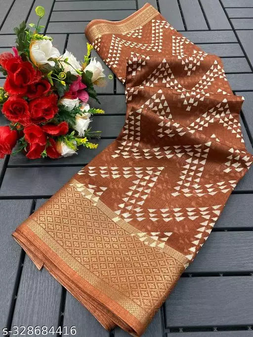 EMBELLISHED BORDER LIGHT WEIGHT BEST DESIGN COTTON BLEND -ART SILK MIX MATERIAL) SKIN FRIENDLY SAREE WITH UNSTICHED BLOUSE