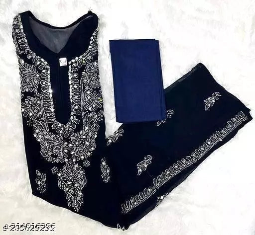 Mirror work embroidered Chikankari chiffon kurti with cotton inner.