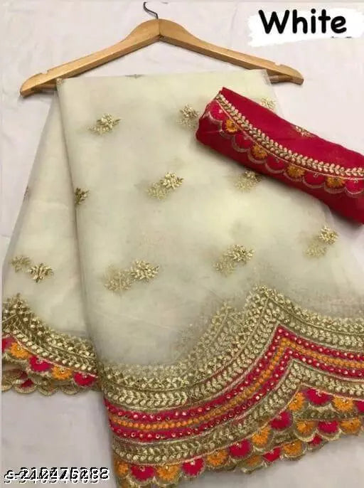 PUSHPA WHITE SUPER EMBROIDERY SAREE BY KRADDLE