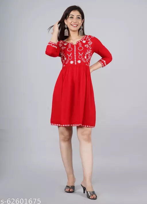 Shree Ganesh Fashion Presents Red Colored Embrodered 3/4 Sleeves wonderful Dress for Women