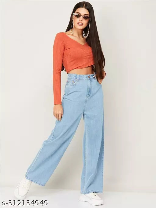 SAANU'S FASHION - STYLISH WIDE LEG DENIM JEANS FOR GIRLS & WOMEN