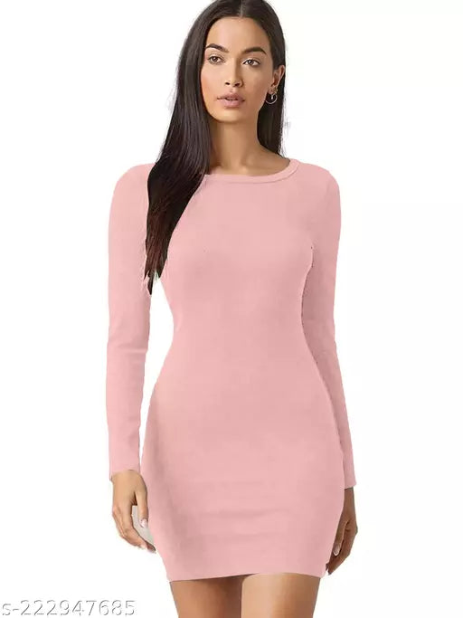 Women Solid Bodycon Western Peach Mini Dress