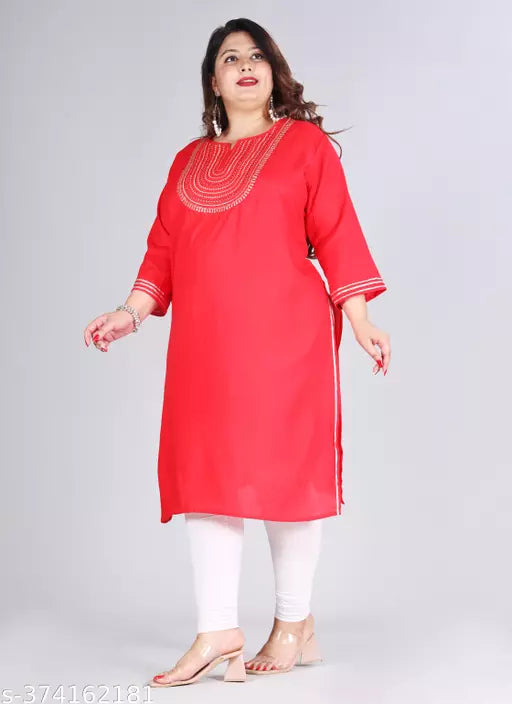 Red Embroidered Plus Size Kurti