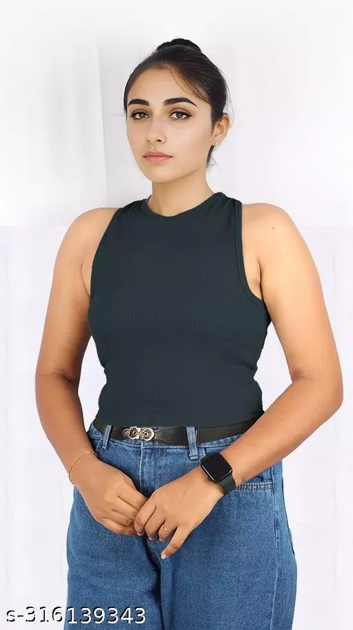 Women's Solid Cotton Rib Knit Crop Tank Top