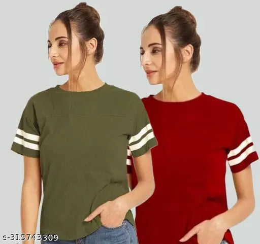 Winning Line Women Color Block Printed Half Sleeve Designer Party wear Top for women and Girls (combo of 2)