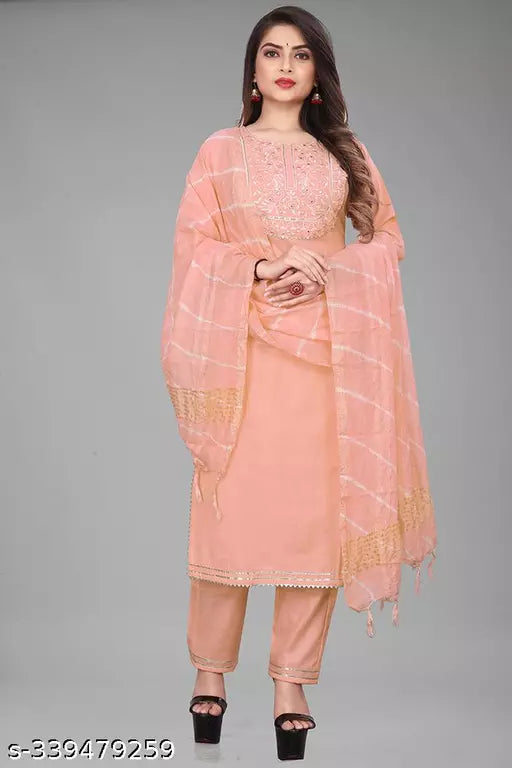 Elegant Women's Orange Kurta Set with Pant  Dupatta  and Stylish Kurti Top: Perfect for Ladies' Dressing with Unique Pajama Design