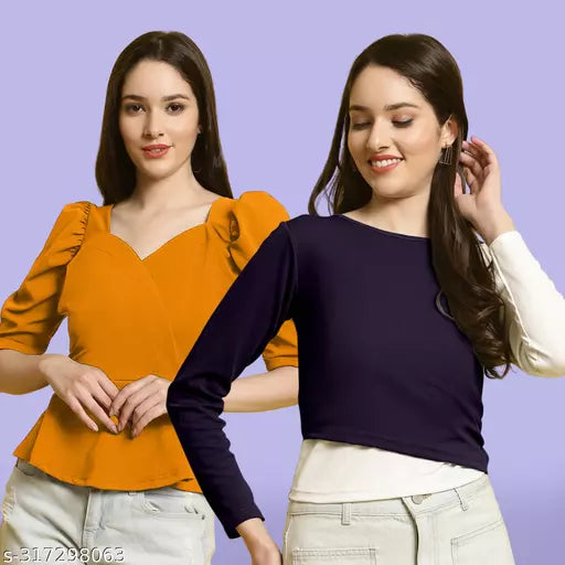 Clasic Casual Fashion Forward Women's Top - Pack of 2