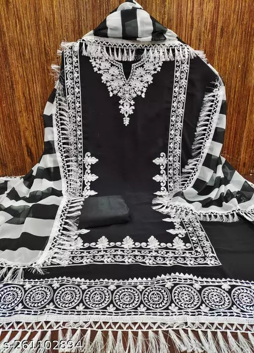 Unstiched Patiala Georgette Suits With Beautifull Chainstich Work Black Suit