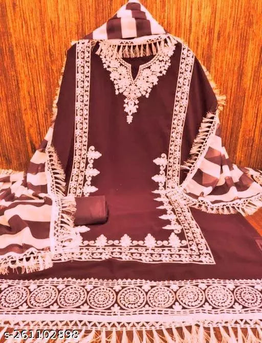 Unstiched Patiala Georgette Suits With Beautifull Chainstich Work Red Suit