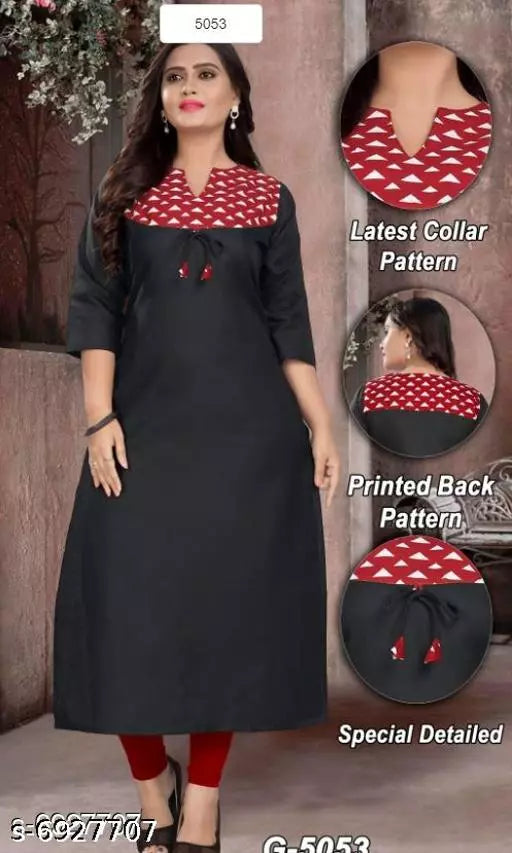 Women's Printed Black Cotton Kurti