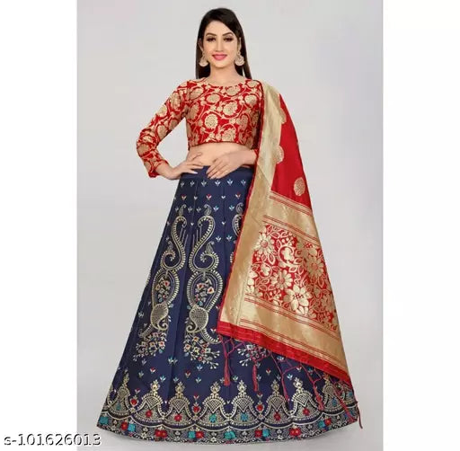 BANARASI SILK LEHENGA CHOLI WITH BLOUSE (UN-STITCHED) BY VAIDIK ETHNIC