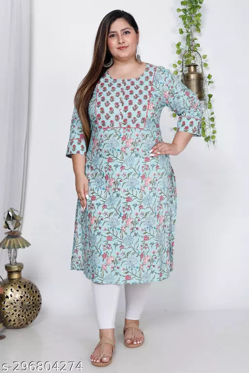 Swasti Plus Size Women Printed Pure Cotton Straight Kurta