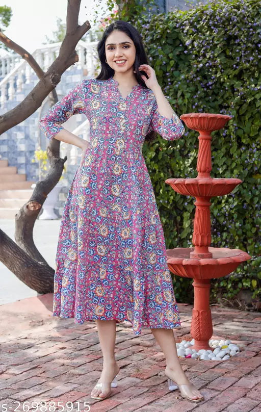 Shree fashion's Cotton Anarkali Printed pink  Kurtis for women