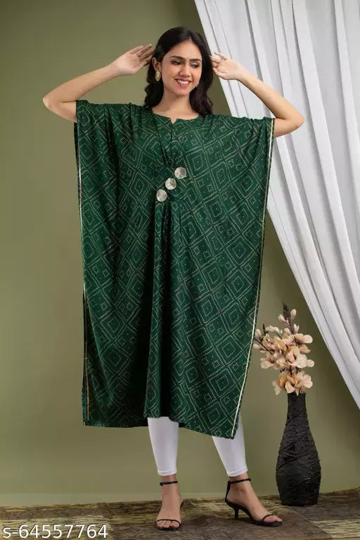Mialo bandhej print kaftan style long kurti