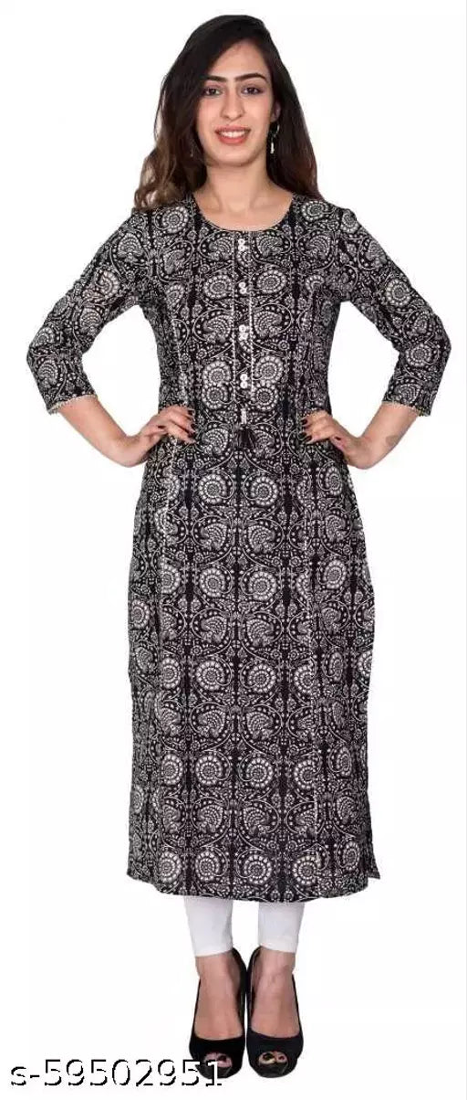 Swasti  Plus Size Women Printed Pure Cotton Straight Kurta  (Black)
