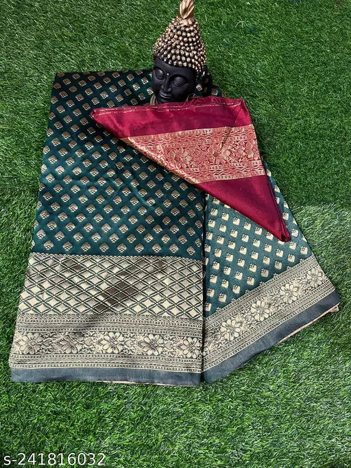 Woven Kanjivaram Jacquard  Pure Silk Saree  Banarasi Sarees jacquard silk saree Wedding Wear Party Wear Daily Wear sarees Green Red