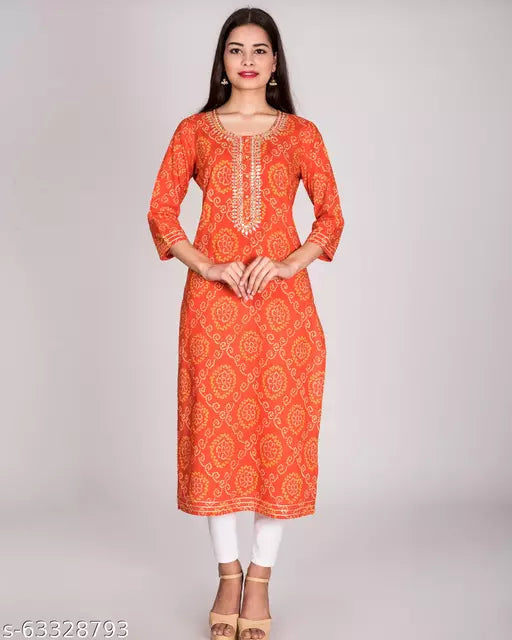 Swasti  Women Printed Pure Cotton Straight Kurta  (Orange)