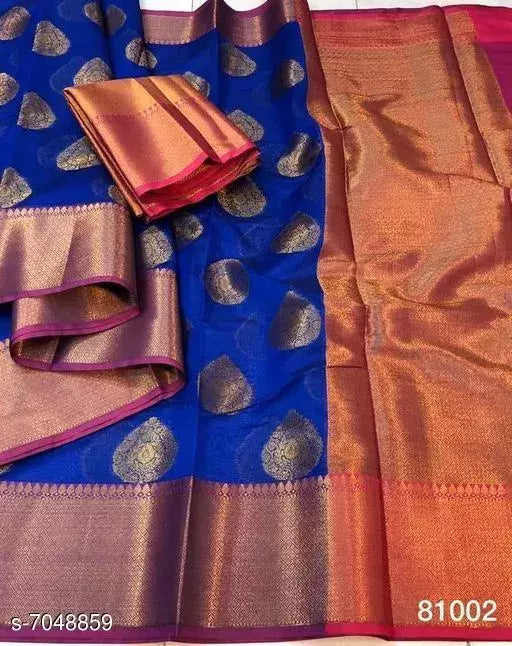 Banarasi Silk Blue Jacquard Saree With Blouse