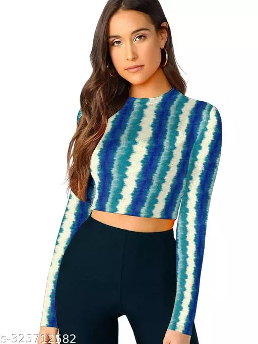 Western Printed Round Neck Crop Top