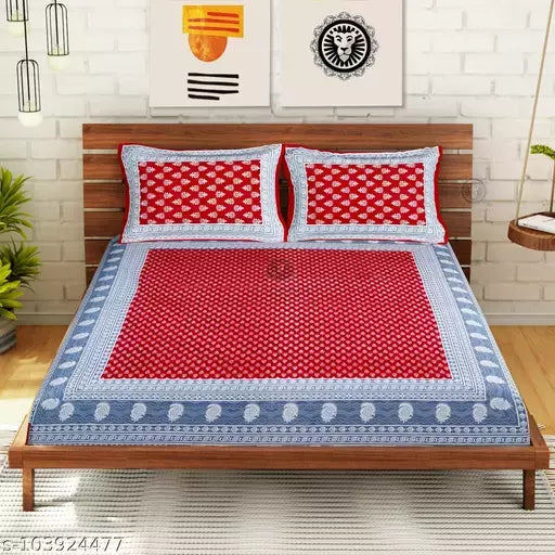 Double Pure Cotton Bedsheet With 2 Pillow Covers
