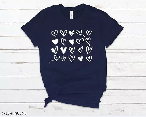 Vivient Women Navy Blue Small Hearts Printed T-Shirt