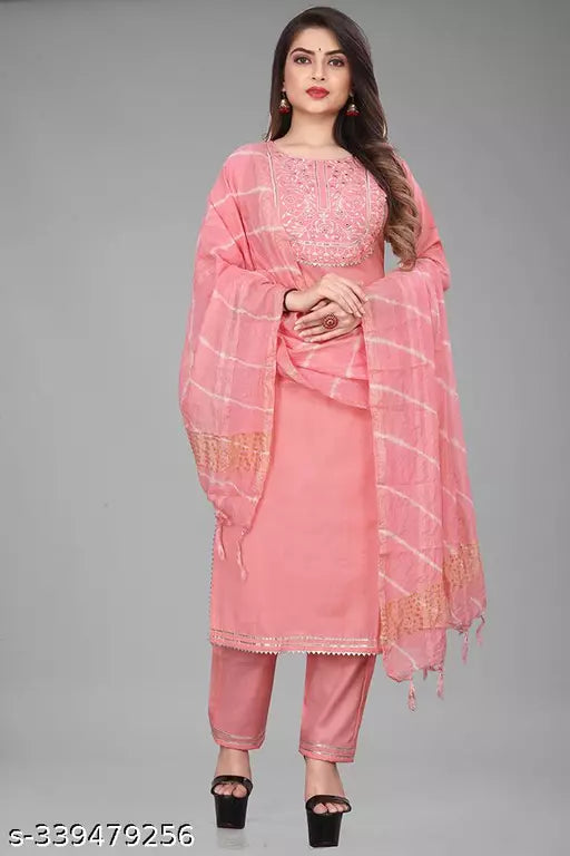 Elegant Women's Pink Kurta Set with Pant  Dupatta  and Stylish Kurti Top: Perfect for Ladies' Dressing with Unique Pajama Design