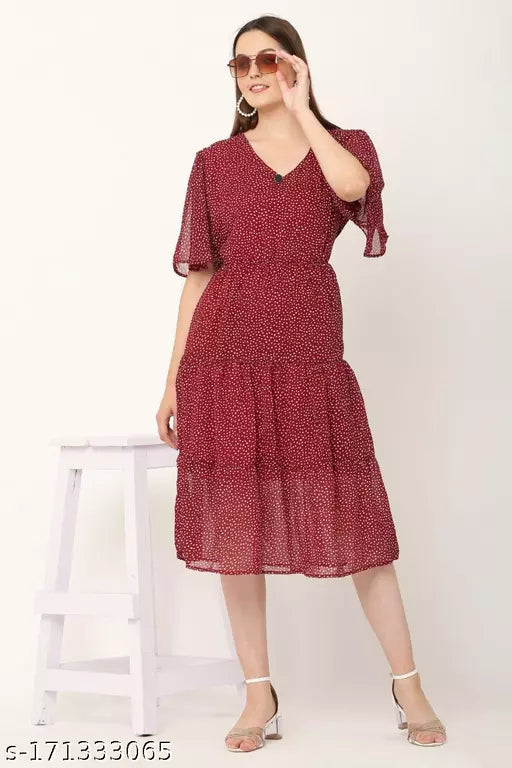 BPT Designer Printed Georgette Dress For Womens