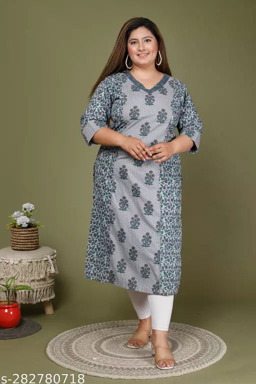 Women Plus Size Printed Pure Cotton Straight Kurta