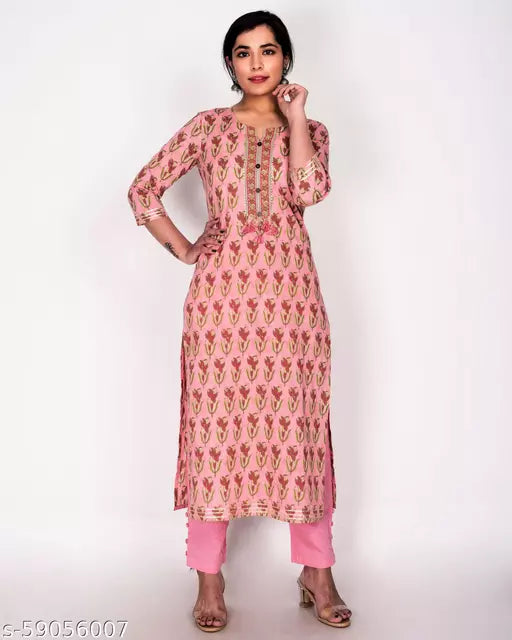 Swasti Women Printed Pure Cotton Straight Kurta  (Pink)