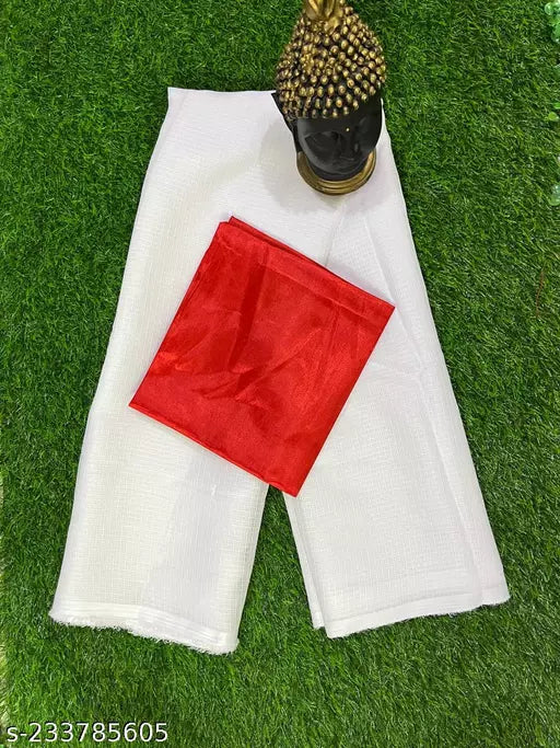 Soft Cotton Sarees With Fancy Blouse Pieces Red