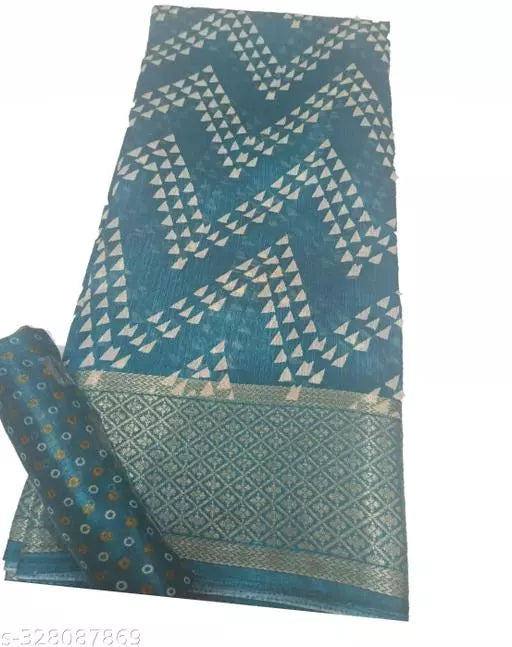 LIGHT WEIGHT BEST DESIGN EMBELLISHED BORDER ( COTTON BLEND -ART SILK MIX MATERIAL) SKIN FRIENDLY SAREE WITH UNSTICHED BLOUSE