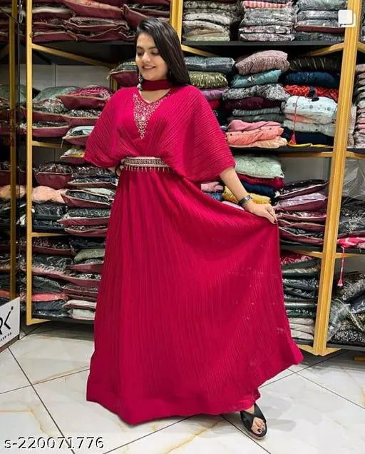 Women's Trending Look Gown Heavy Fox Georgette With Crush Work And Hot Fix Work