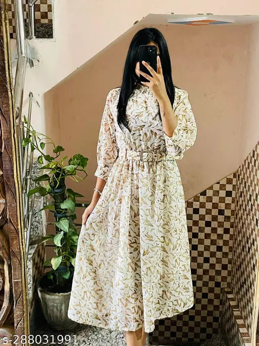 STYLISH LONG DRESS WITH BELT