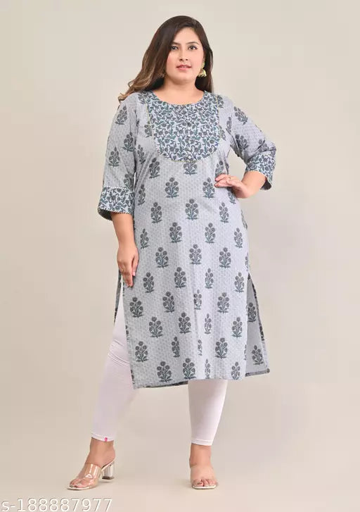 Swasti Plus Size Women Printed Pure Cotton Plus Size Straight Kurta (Grey)