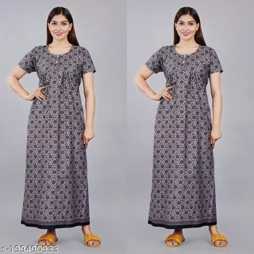 Women Cotton Sanganeri Print Nighty For Women Combo Pack Of 2 nightdress