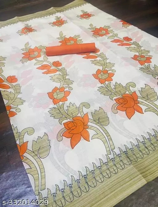 LIGHT WEIGHT FLORAL PRINTED KHADI SILK BLENDED SAREE