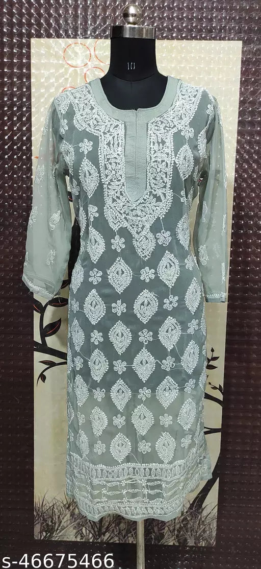 Handwork Chikankari Chiffon boota jaal kurti.