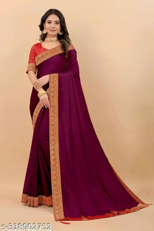 Bhagalpuri Soft Silk Purple Lace border Saree With Blouse BY KRADDLE