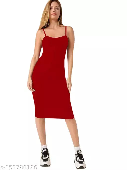 Seleeveless One Piece Maroon Dress For Woman