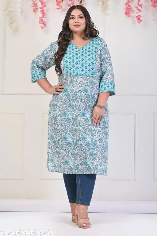 Swasti  Women Plus Size Printed CottonStraight  Kurta  White