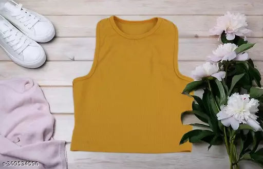 Women's Solid Cotton Rib Knit Crop Tank Top