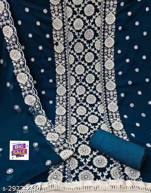 New Hit Fancy Embroidered Double Layer Thread work Unstiched Salwar Suits & dress Materials Kerosiene Colour