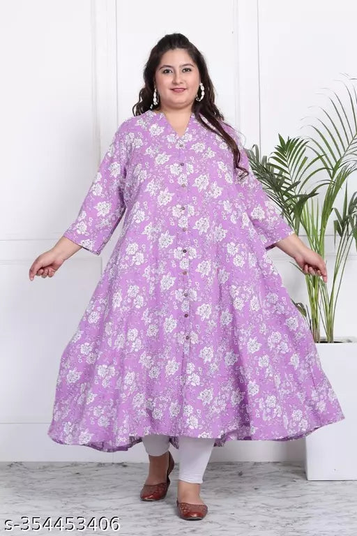 Swasti Plus Size Women Printed  Floral Print Cotton Blend Gown Kurta