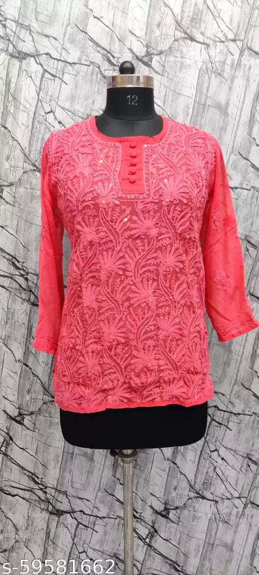 Sequence Aari Work Georgette Short Top.
