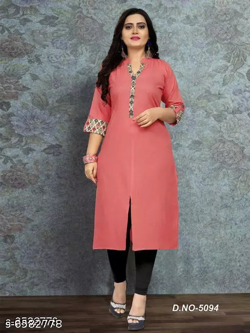Women Cotton Front Slit Solid Kurti