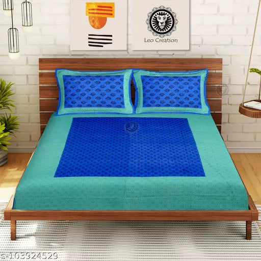 Double Pure Cotton Bedsheet With 2 Pillow Covers