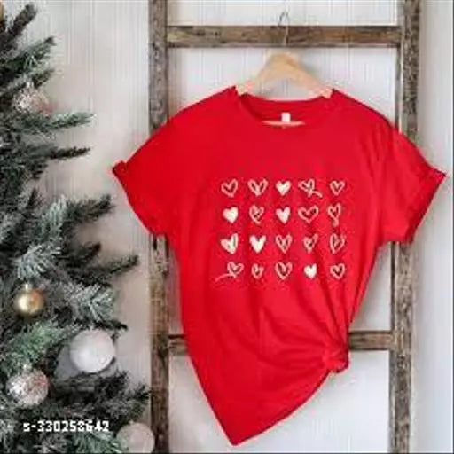 Vivient Women Red Small Hearts Printed T-Shirt