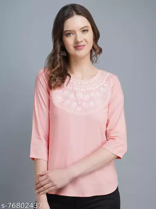 womens rayon embroidery top  offical top  printed top  partywear top  festival top