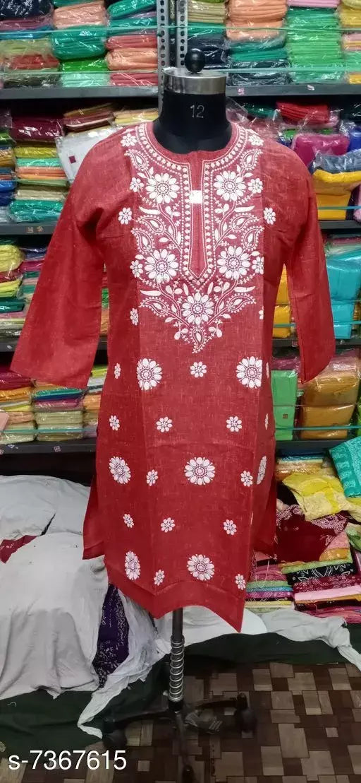 Embroidered Chikankari Jute Cotton GolBoota Long kurti